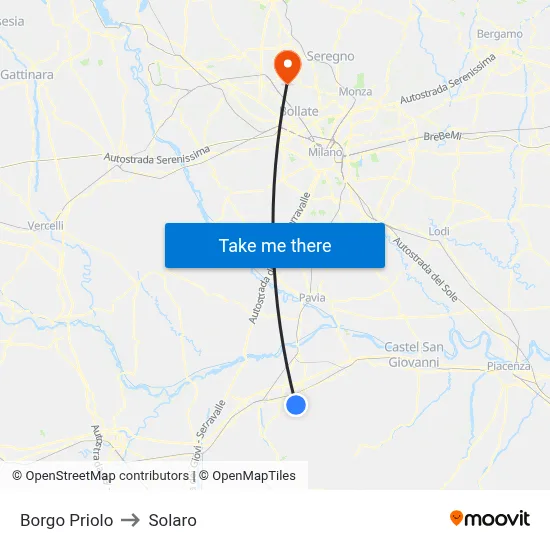 Borgo Priolo to Solaro map