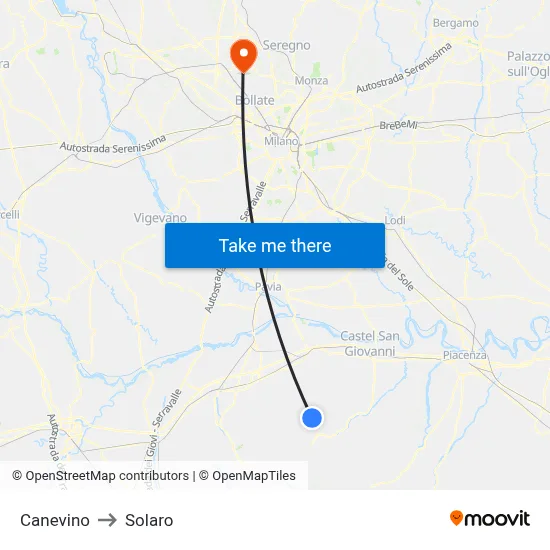 Canevino to Solaro map