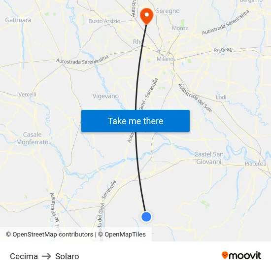 Cecima to Solaro map