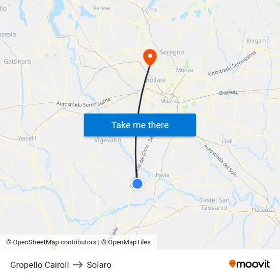 Gropello Cairoli to Solaro map