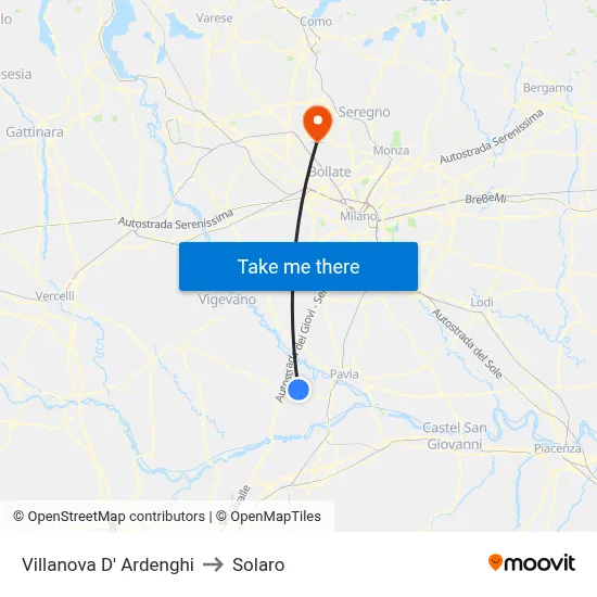 Villanova d'Ardenghi to Solaro map