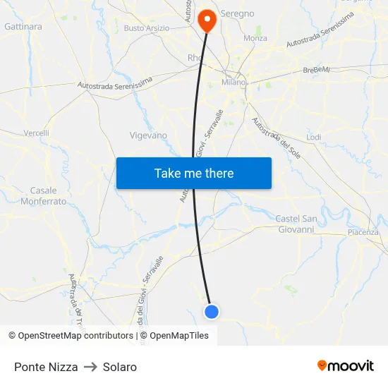 Ponte Nizza to Solaro map