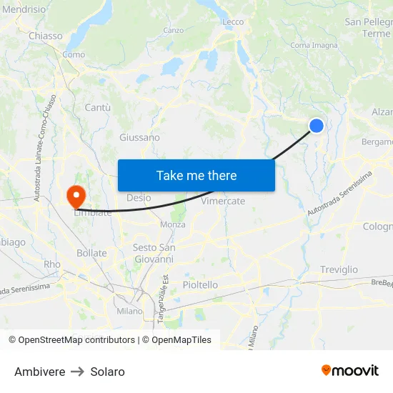 Ambivere to Solaro map