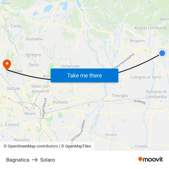 Bagnatica to Solaro map