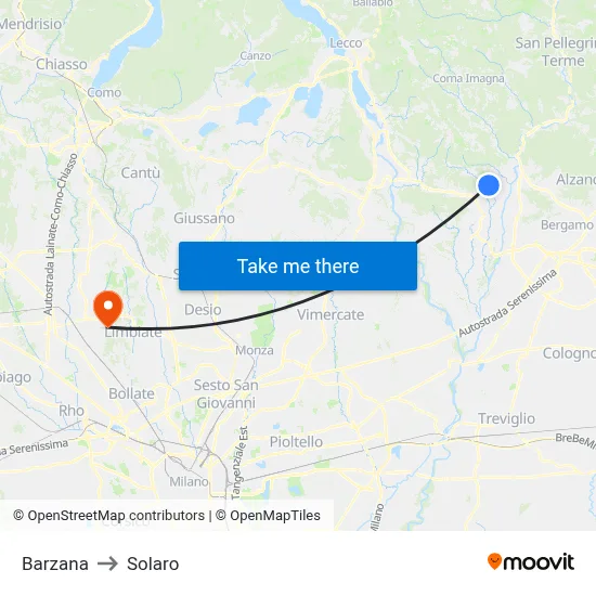 Barzana to Solaro map