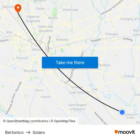 Bertonico to Solaro map