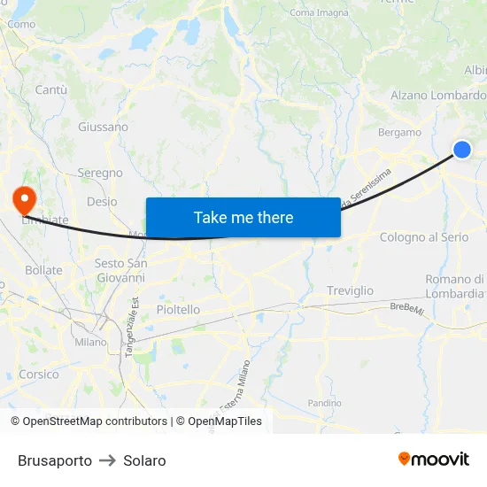 Brusaporto to Solaro map