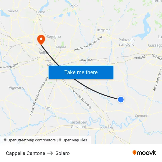Cappella Cantone to Solaro map