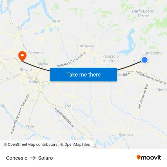 Concesio to Solaro map