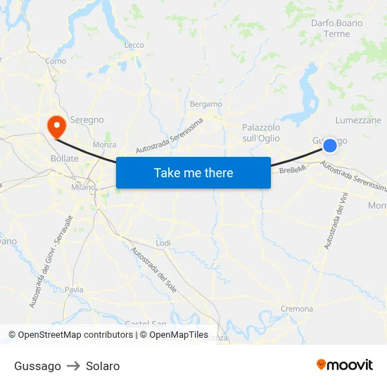 Gussago to Solaro map