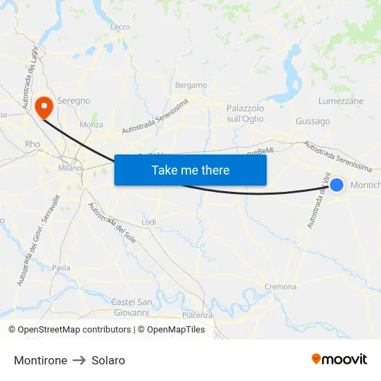 Montirone to Solaro map