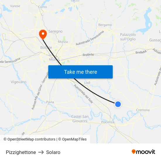 Pizzighettone to Solaro map