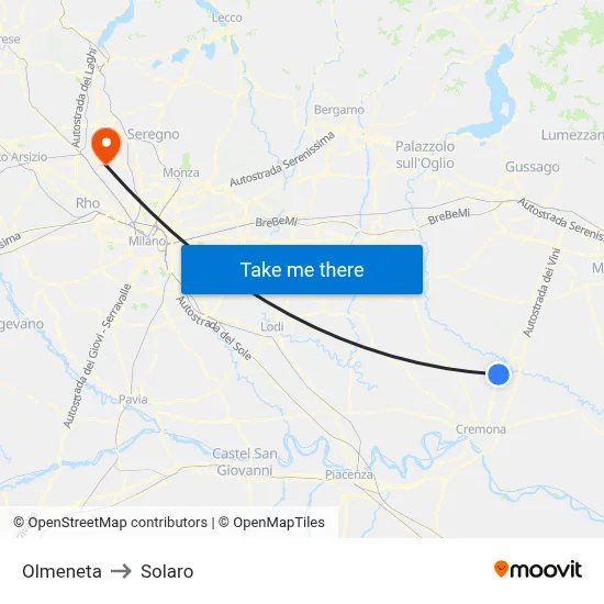 Olmeneta to Solaro map