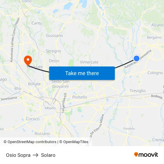 Osio Sopra to Solaro map