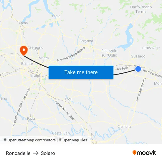 Roncadelle to Solaro map