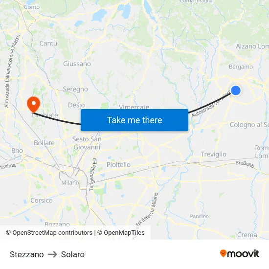 Stezzano to Solaro map