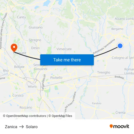 Zanica to Solaro map