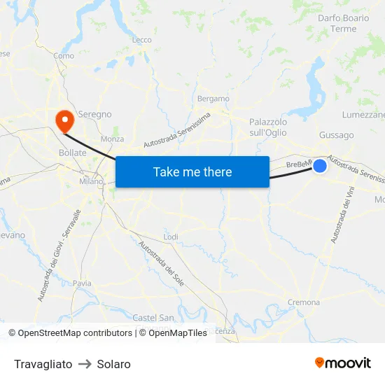 Travagliato to Solaro map