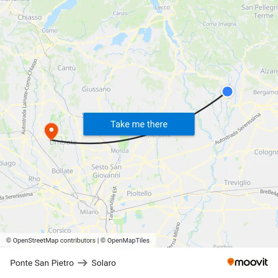 Ponte San Pietro to Solaro map