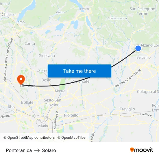 Ponteranica to Solaro map