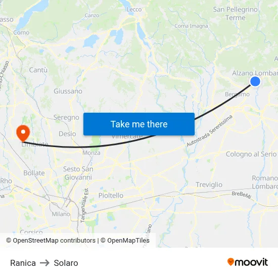 Ranica to Solaro map