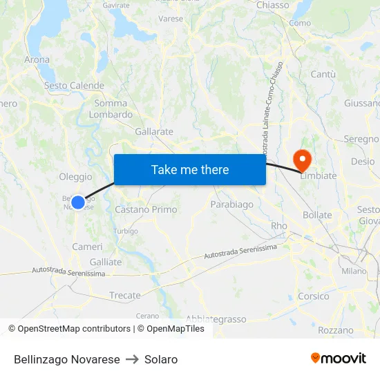 Bellinzago Novarese to Solaro map