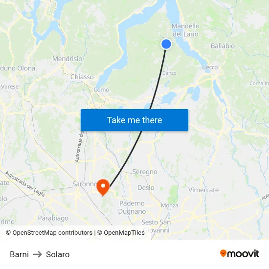 Barni to Solaro map