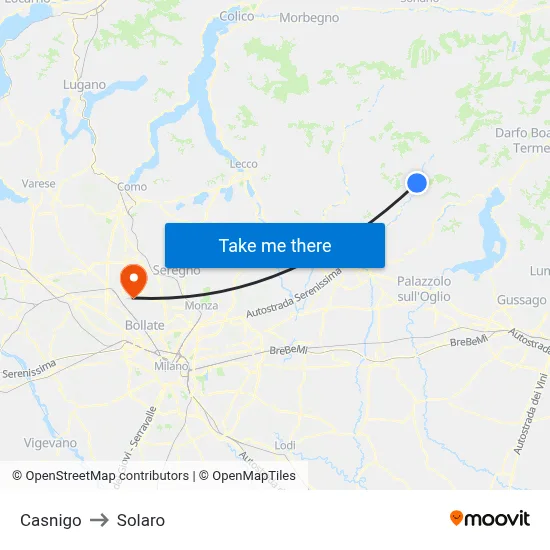 Casnigo to Solaro map