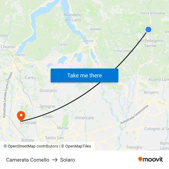Camerata Cornello to Solaro map