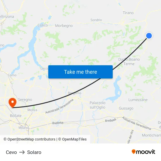 Cevo to Solaro map