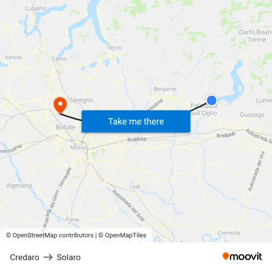 Credaro to Solaro map