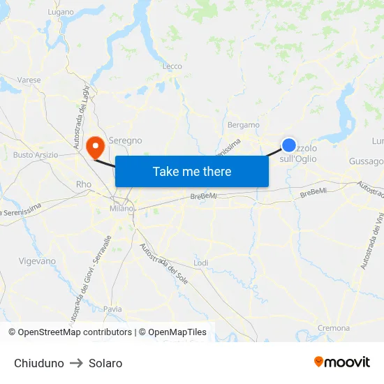 Chiuduno to Solaro map