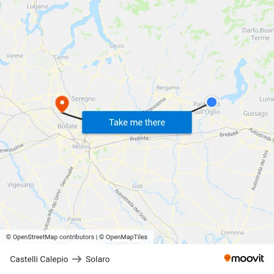 Castelli Calepio to Solaro map