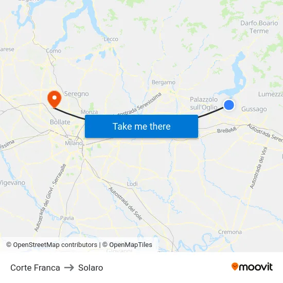 Corte Franca to Solaro map