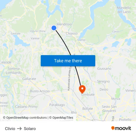 Clivio to Solaro map