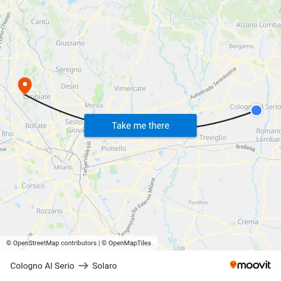 Cologno Al Serio to Solaro map