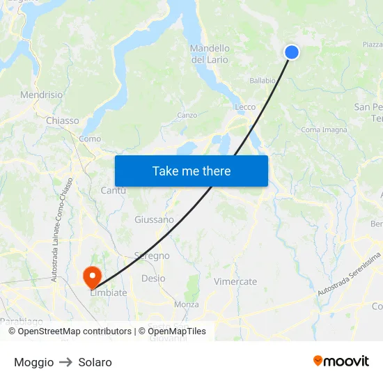 Moggio to Solaro map