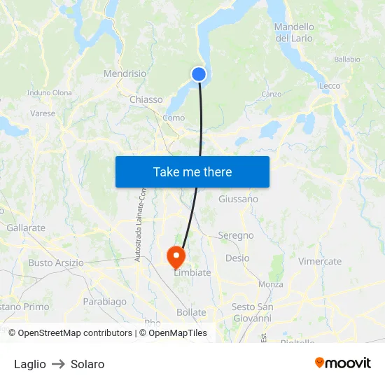 Laglio to Solaro map