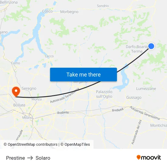 Prestine to Solaro map