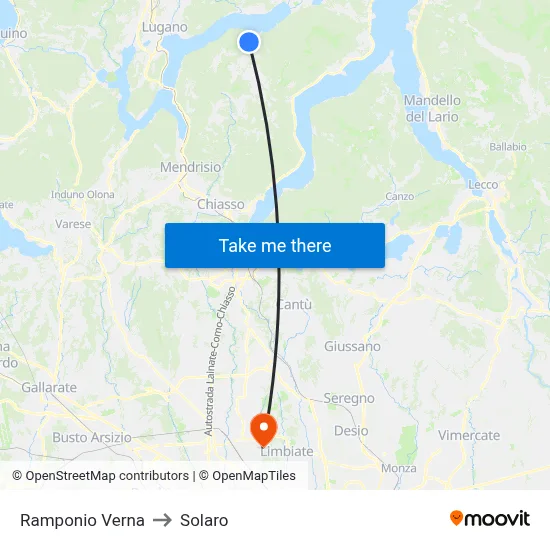 Ramponio Verna to Solaro map
