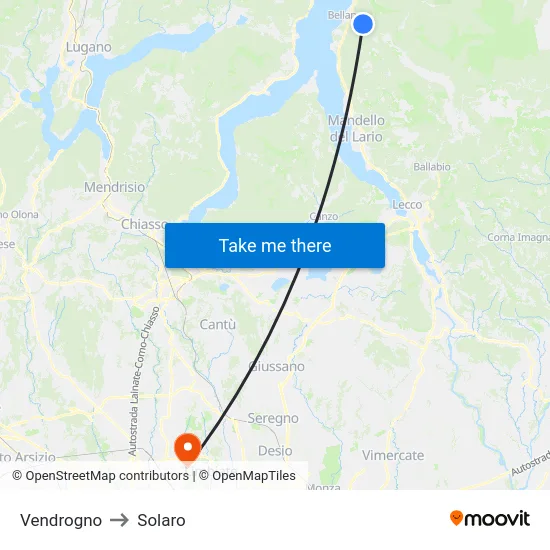 Vendrogno to Solaro map