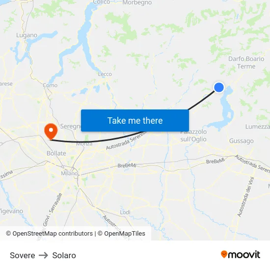 Sovere to Solaro map