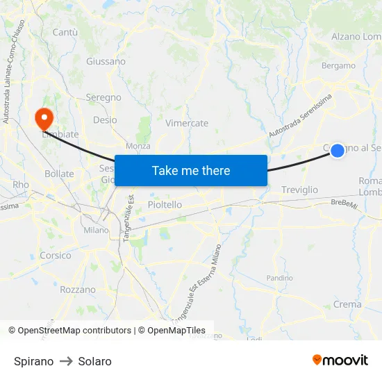 Spirano to Solaro map