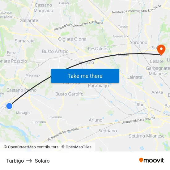 Turbigo to Solaro map