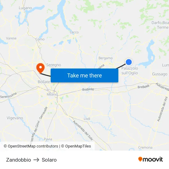 Zandobbio to Solaro map