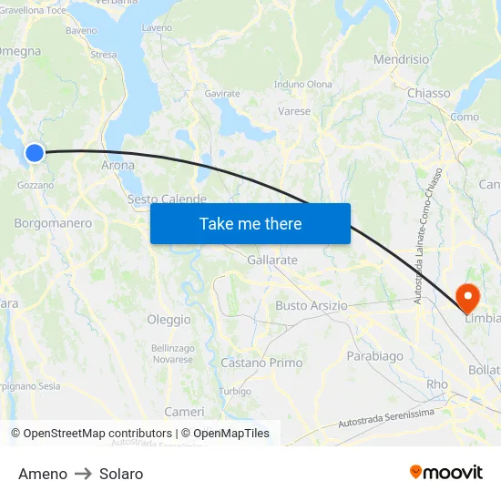 Ameno to Solaro map