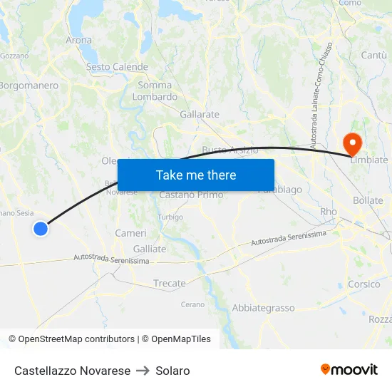 Castellazzo Novarese to Solaro map