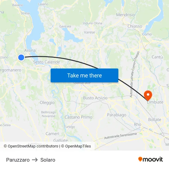 Paruzzaro to Solaro map