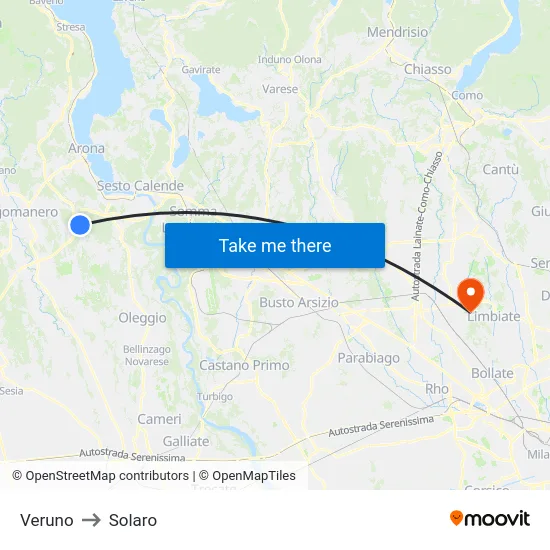 Veruno to Solaro map