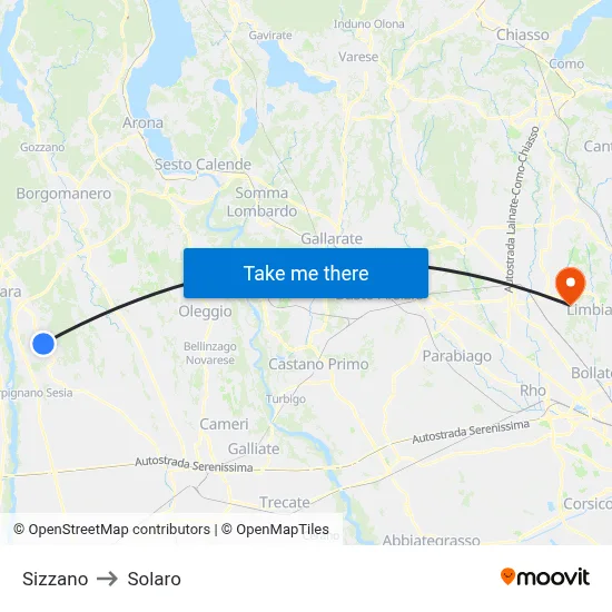 Sizzano to Solaro map